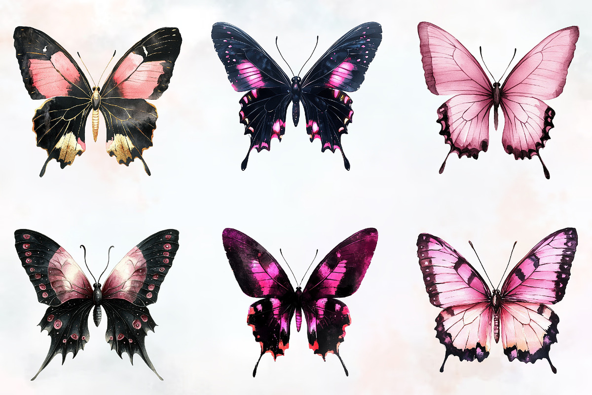 Black and Pink Butterfly Clipart, an Animal Illustration by RobertsArt (Photo 2 of 7)