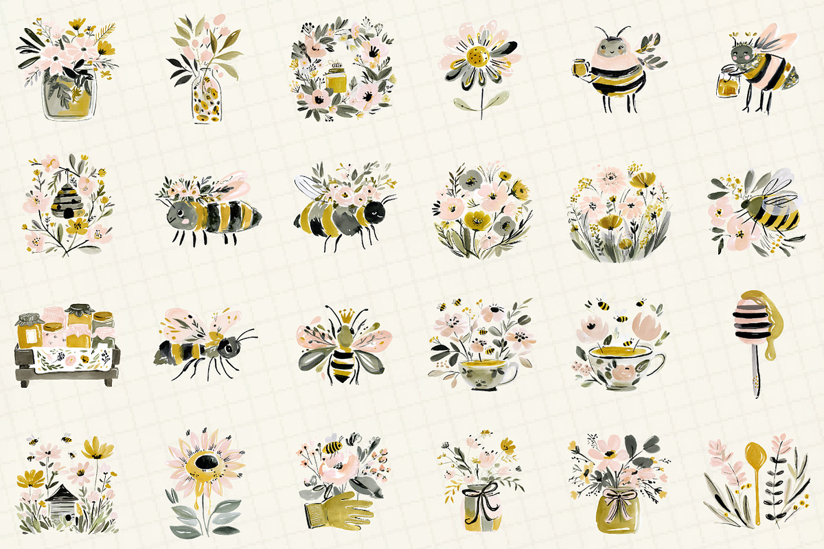Charming Honey Bee Garden Clipart, an Illustration by DreamCafeArt (Photo 2 of 6)
