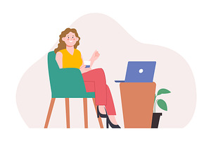 Video call via laptop. Young happy, an Illustration by LadadikArt