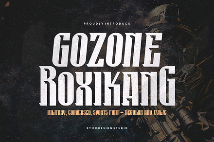 Gozone Roxikang - Tall & Military, a Sans Serif Font by QR Design Studio