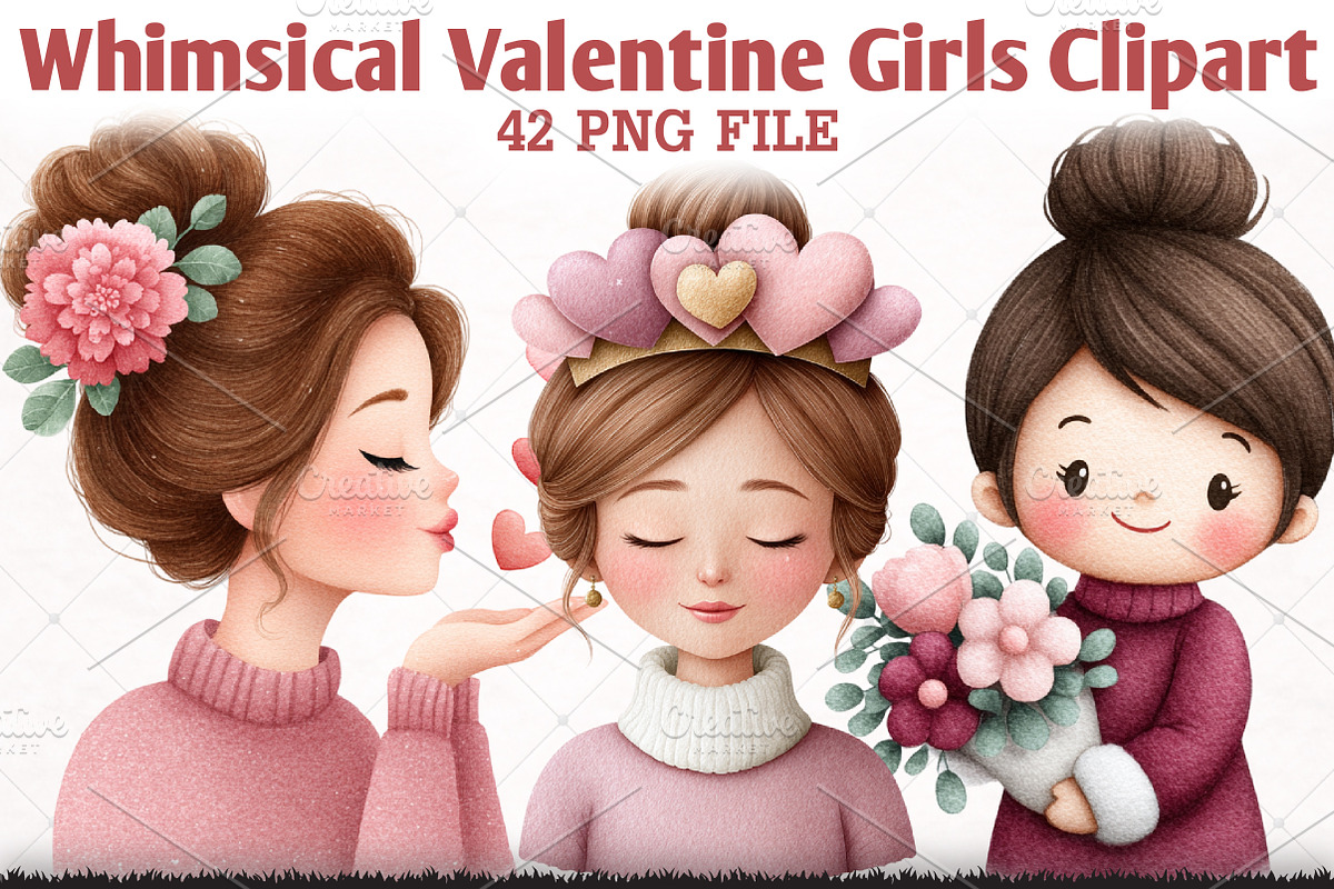 Whimsical Valentine Girls Cliparts, a Person Illustration by RobertsArt (Photo 1 of 6)