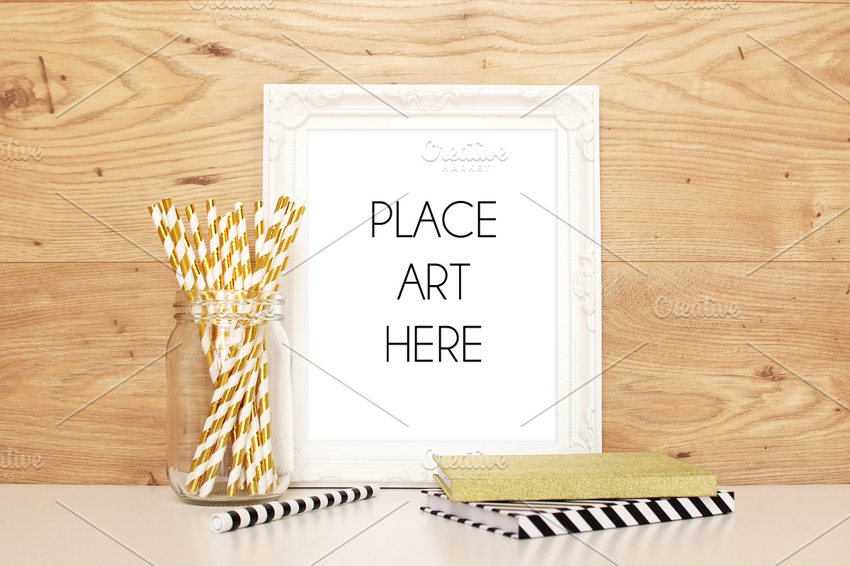 Frame Mock Up with White and Gold, a Print Template by ConfettiBears (Photo 1 of 2)