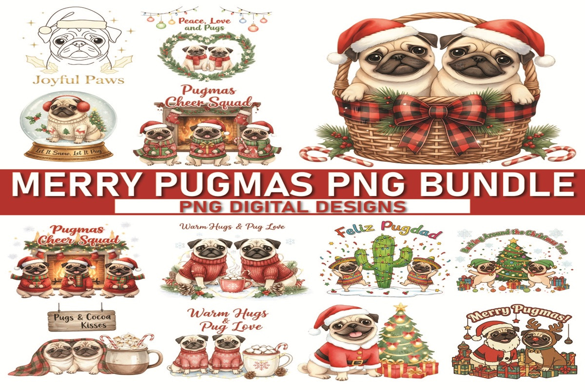 Merry Pugmas Dog Lover PNG Bundle, an Object Graphic by Digi_Design_World (Photo 3 of 3)