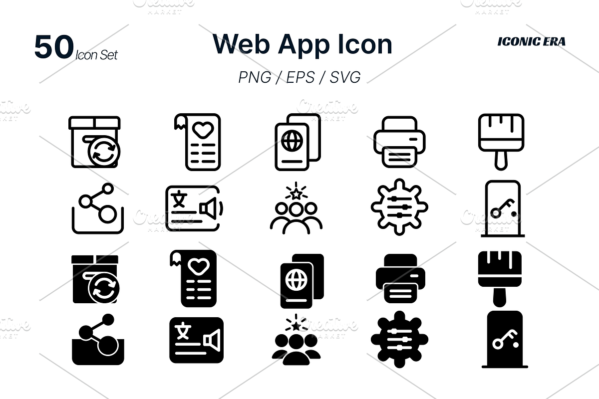 50 Web App UI Icons, an Outline Icon by Iconic Era (Photo 1 of 2)