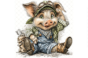 Piglet In Outfit Clipart JPG, an Animal Illustration by Memories By Lea (Thumbnail 7 of 20)