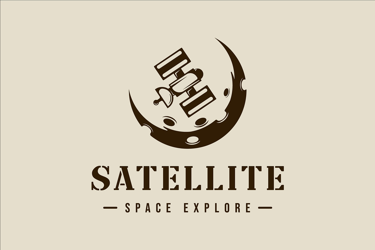 satellite at moon logo vector design, a Branding & Logo Template by zyxroun shop