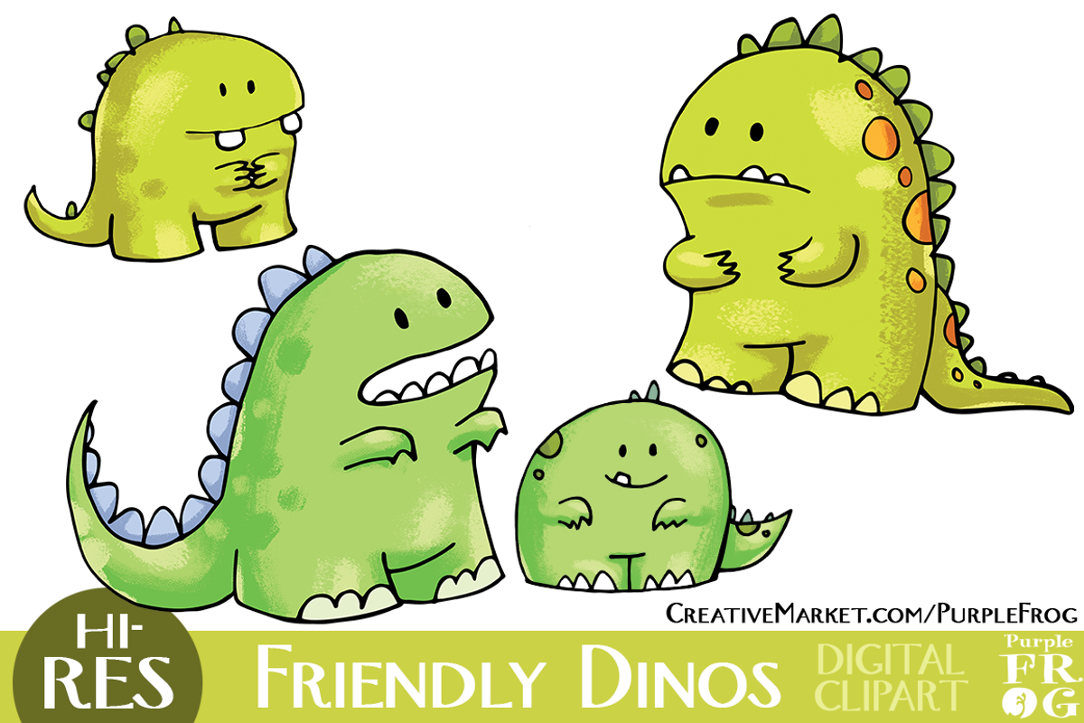 FRIENDLY DINOS - Digital Clipart, an Illustration by Purple Frog (Photo 2 of 5)