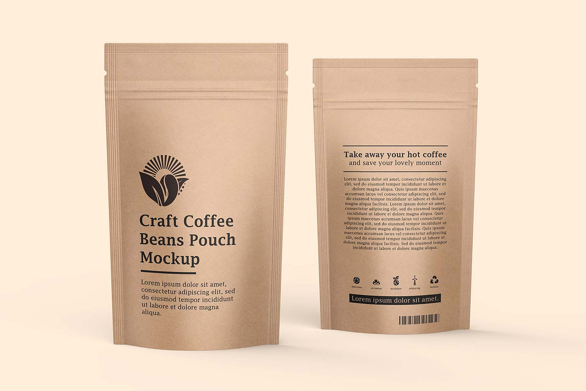 Craft Paper Coffee Pouch Bag Mockup, a Cups & Container Mockup by Ram Studio LLC (Photo 3 of 11)