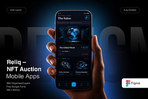 Reliq – NFT Auction Mobile App, an UI Kit Template by Pitchlook.Studio