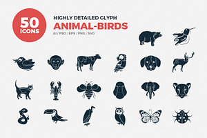 Glyph Icons Animals & Birds Set