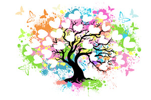 Tree with hearts and blots. hand, an Illustration by Nenahliadava Design