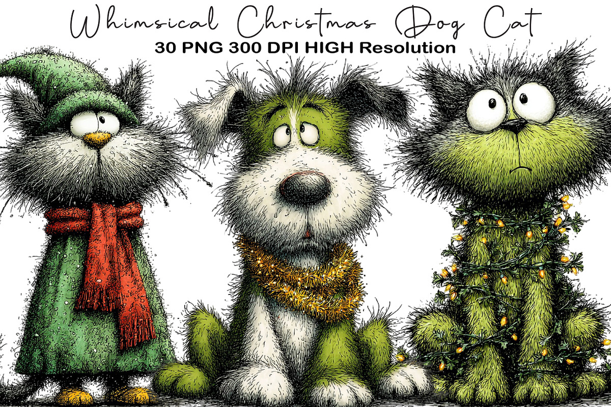 Whimsical Christmas Dog Cat Clipart, an Animal Illustration by Black Bird Studio (Photo 1 of 6)