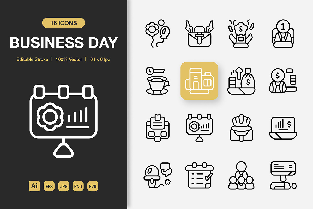Business Day Icons, an Outline Icon by Spacepixel Creative