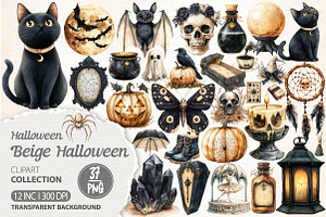 Beige & Black Halloween Clipart, an Illustration by Dream Creation
