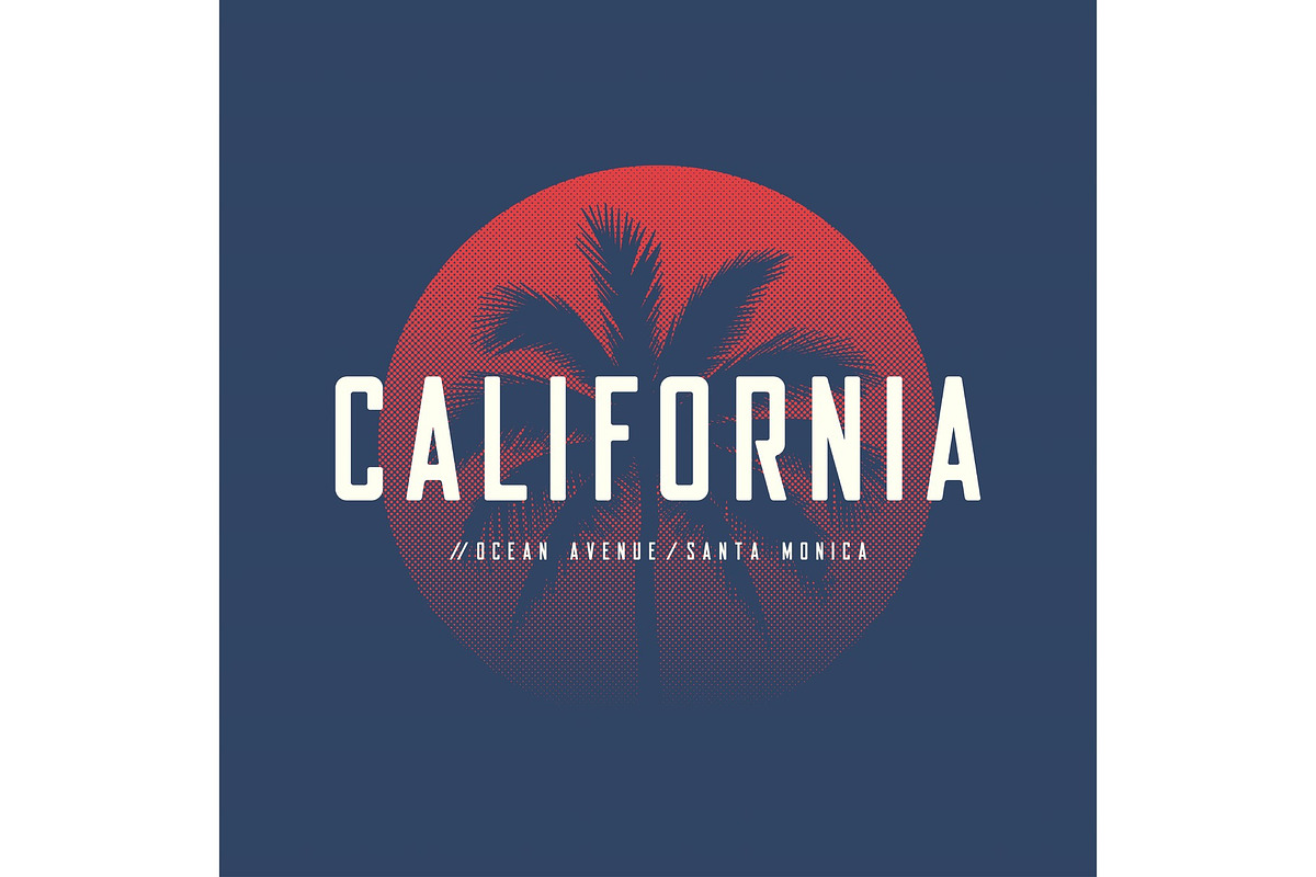 California Ocean Avenue t-shirt and apparel design with palm tre, a Texture Illustration by rikkyal