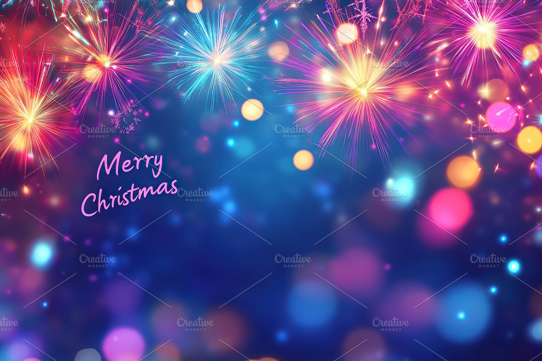 Glowing text Merry Christmas on blurred lights background, a Photo by AlyaAnd