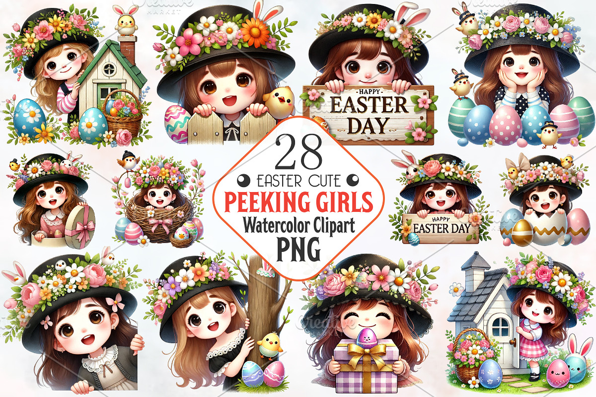 Easter day peeking girl clipart, an Illustration by RobertsArt