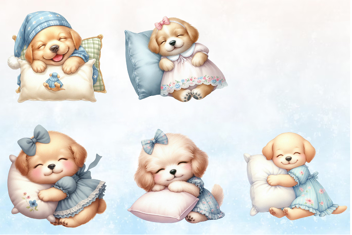 Watercolor Sleepy Puppies Collection, a Seasonal Illustration by Rose Art (Photo 3 of 6)