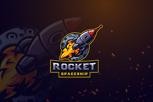 Rocket Moon Mascot Logo Illustration