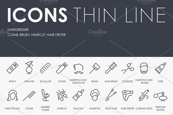 Hairdresser Thinline Icons