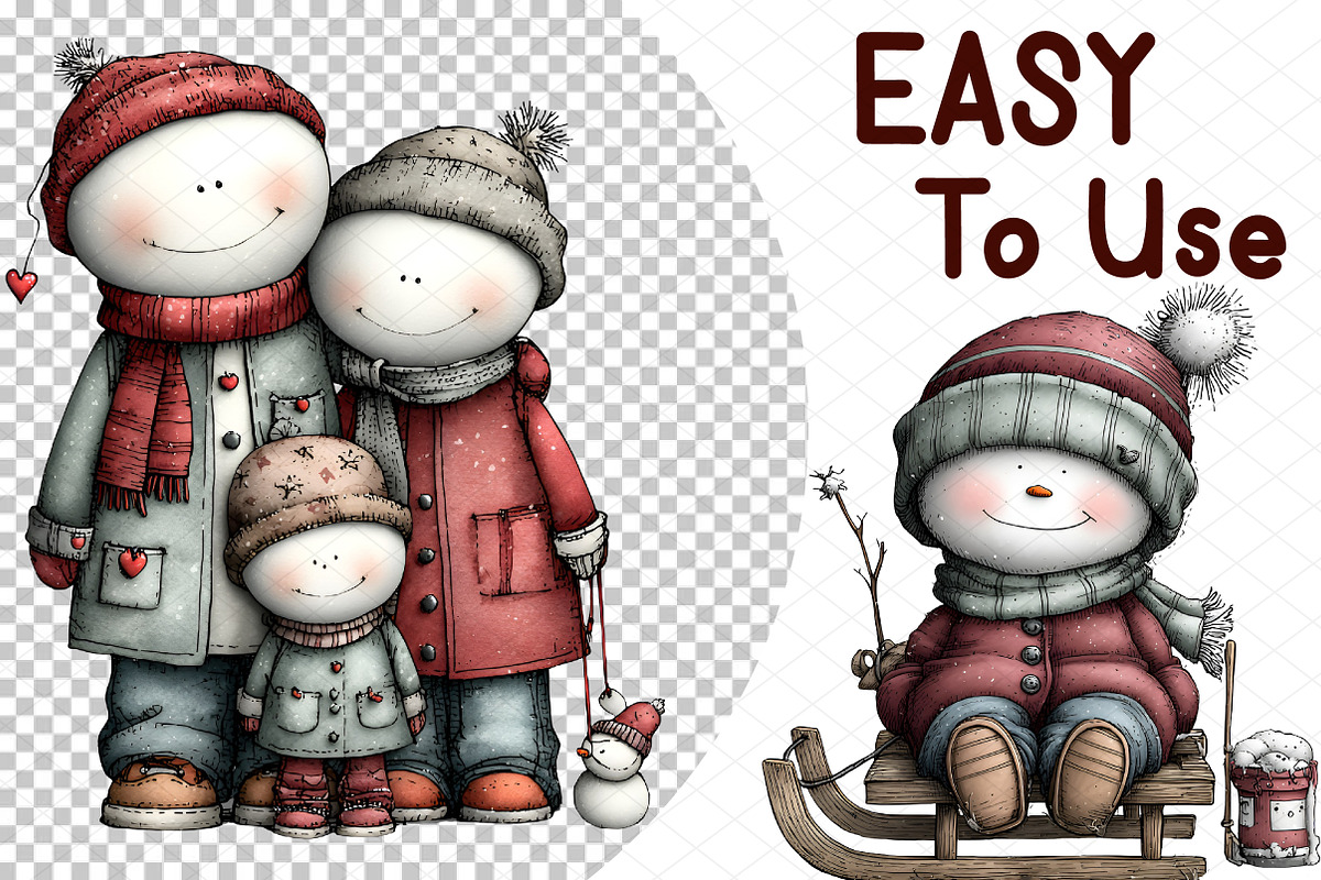 Whimsical Christmas Snowman Clipart, an Illustration by cherrydesign (Photo 4 of 4)