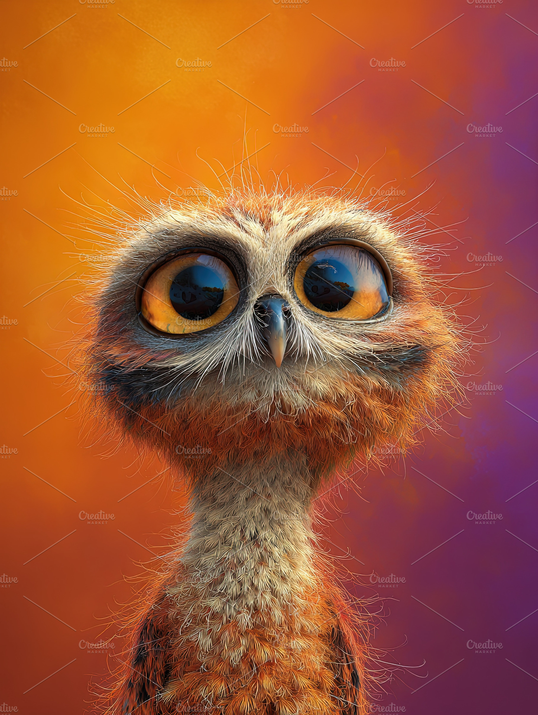 Adorable owl with big eyes and fluffy feathers stands in front o, an Animal Photo by Ales Munt