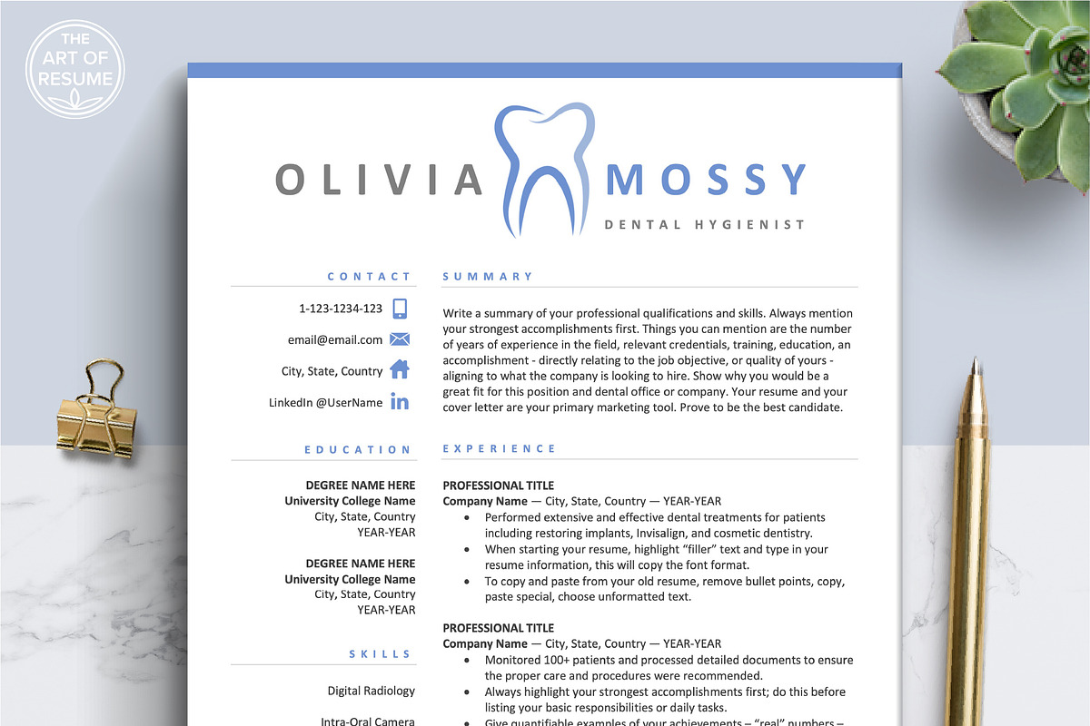 Hygienist Dental Dentist Resume CV, a Resume Template by The Art of Resume (Photo 1 of 8)