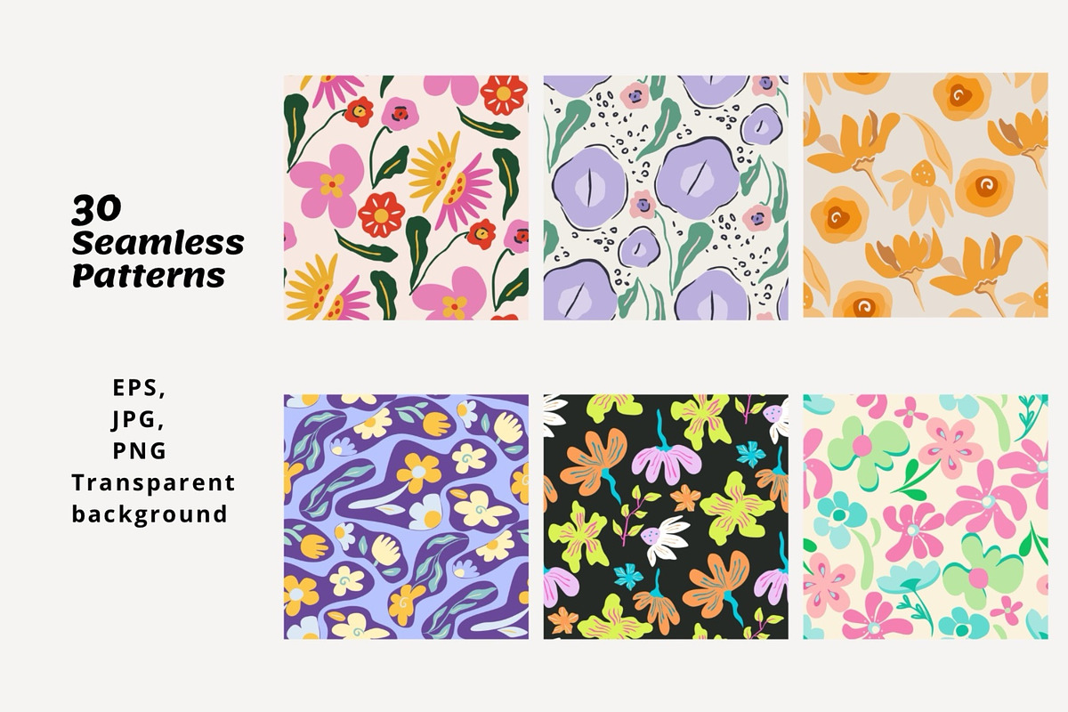 Whimsical Playful Floral Patterns, a Pattern Graphic by Trisuphat (Photo 2 of 6)