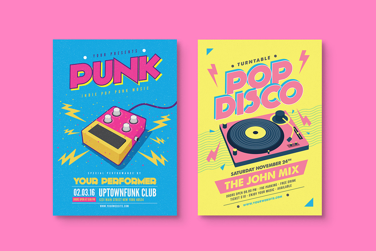 6 Nineties Music Flyers Bundle A Poster Template By Guuver