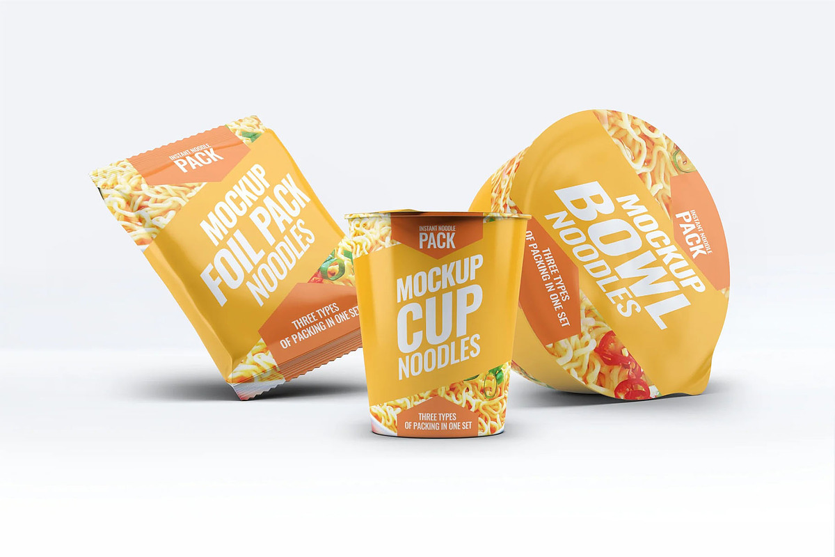 Instant Food Packages Mock-Up Bundle, a Packaging Mockup by DesignRushMarket (Photo 1 of 9)
