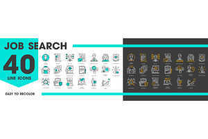 Job search line icons, a Finance Illustration by Vector Tradition