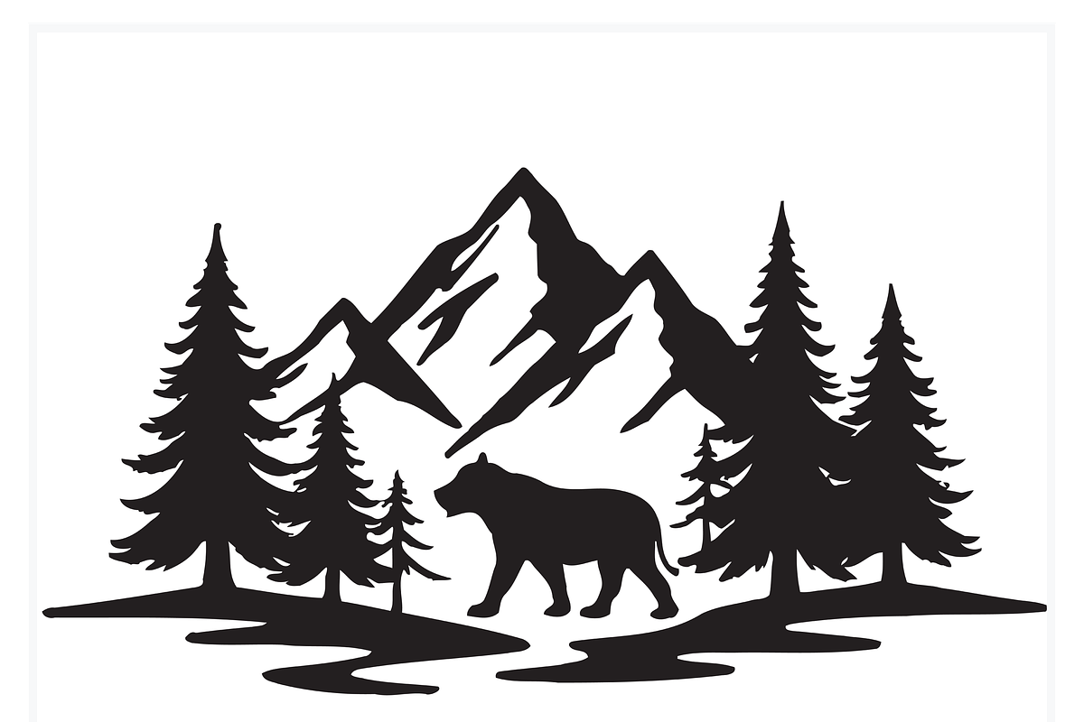 Mountain Reflection Silhouette Art, a Decorative Illustration by CarWrap design (Photo 1 of 3)