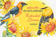 Watercolor sunflower patterns, an Illustration by Elizaveta (Thumbnail 1 of 5)