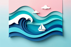 sailboat on stylized ocean waves, an Illustration by rarrarorro