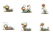 Summer Caterpillar Clipart PNG, a Seasonal Illustration by CreationArt (Thumbnail 3 of 5)