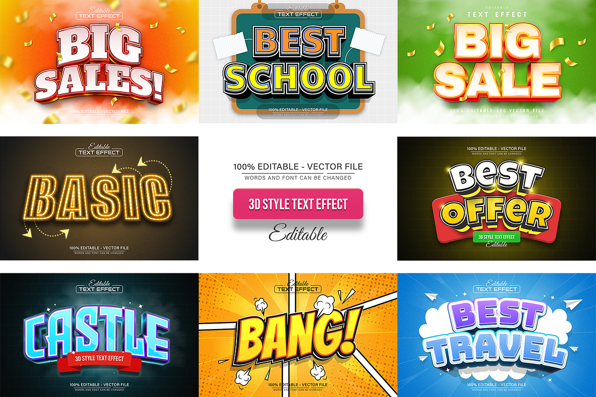 3D Text Effects Collection Vol 24, a Graphic by Aglonemadesign (Photo 1 of 9)