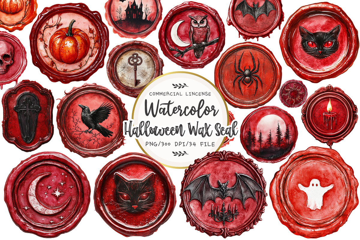 Halloween Red Wax Seal Stamp Clipart, an Illustration by OK Design (Photo 1 of 5)