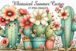 Whimsical Summer Cactus Clipart, an Illustration by Craft Nest