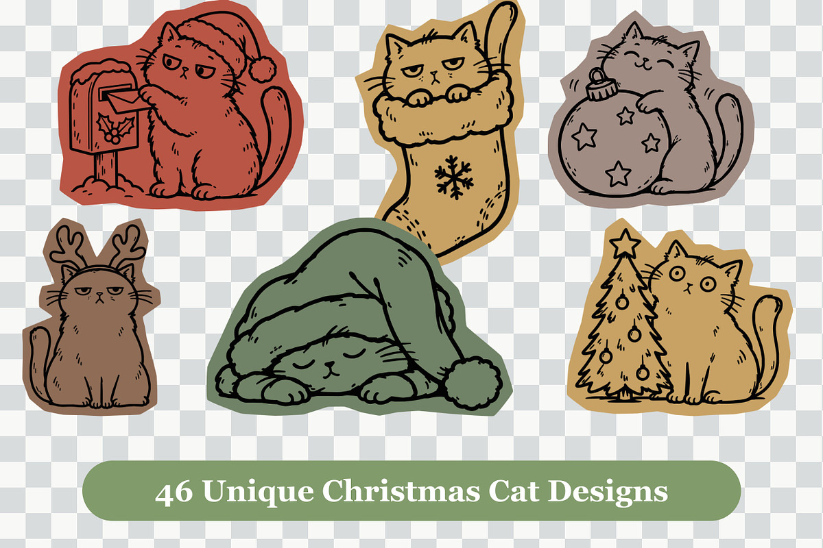 46 Christmas Cat Illustrations, an Animal Illustration by designvectx (Photo 3 of 6)