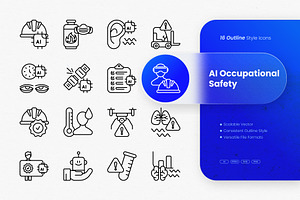 AI Occupational Safety Outline Icons, an Outline Icon by cidcud_graphic