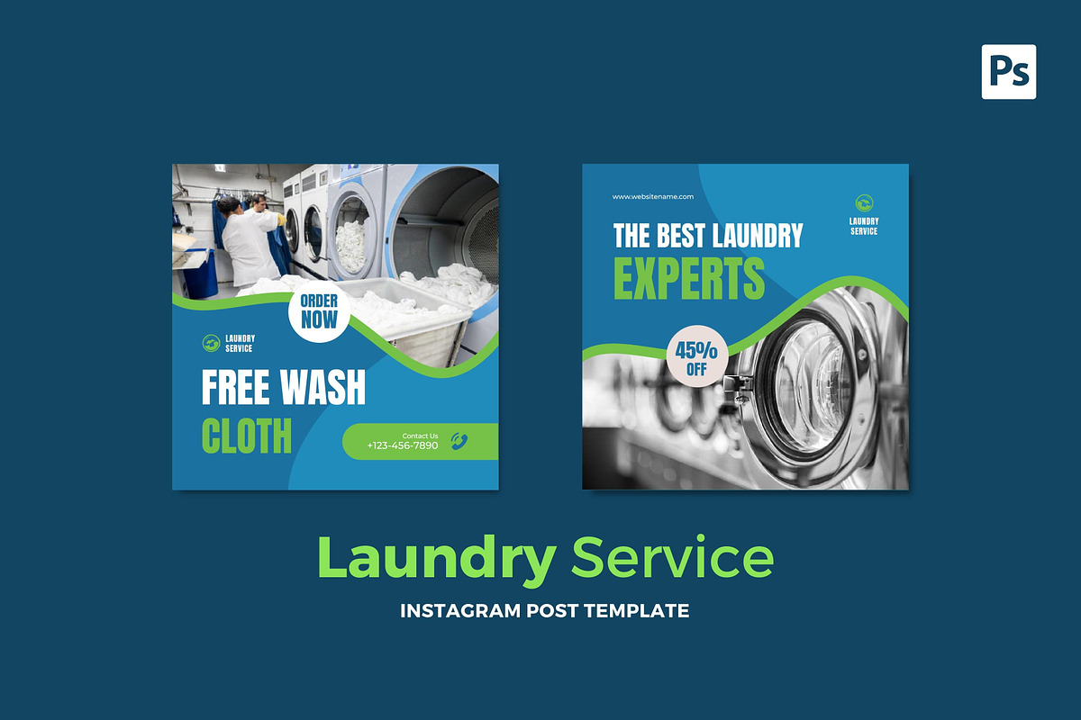 Laundry Service Instagram Post, a Social Media Template by CavenArt (Photo 2 of 5)