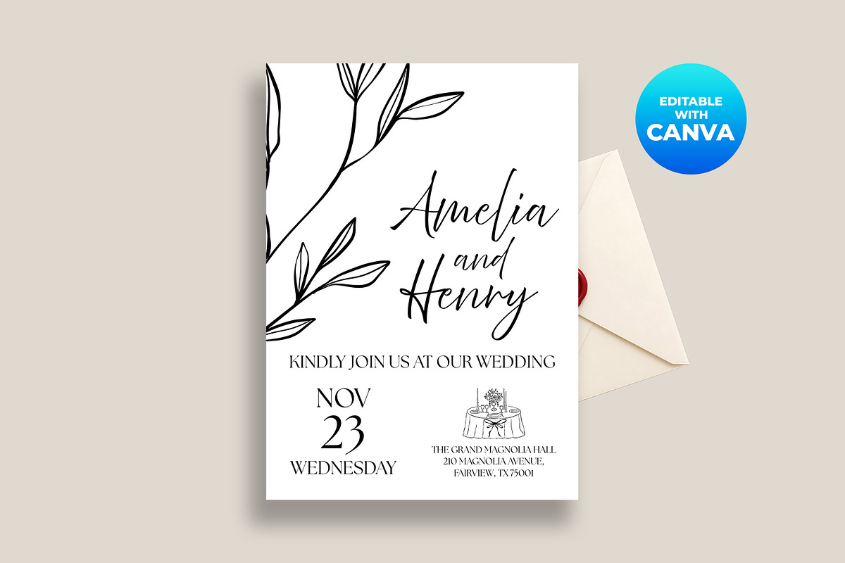 Minimalist Wedding Invitation Canva, an Invitation Template by M9 Design (Photo 1 of 5)