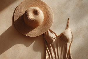 Beige sunhat and matching swimsuit, a Beauty & Fashion Photo by MistyDay