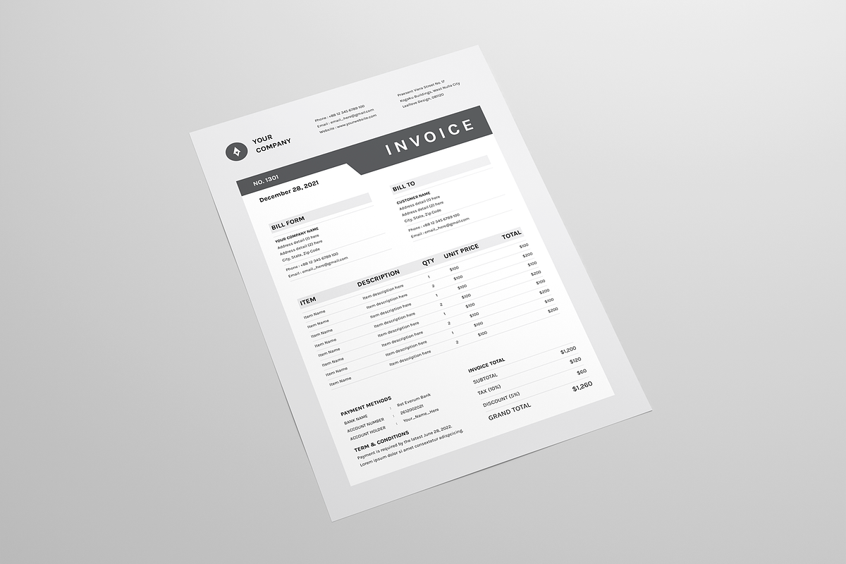 Invoice | MS Word & Indesign, a Stationery Template by Leaflove