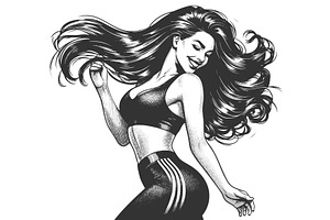 Smiling woman dancing activewear, a Sport Illustration by AlexArt