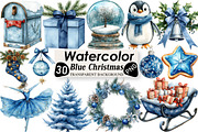 Watercolor Blue Christmas Clipart, an Illustration by Black Bird Studio (Thumbnail 1 of 6)