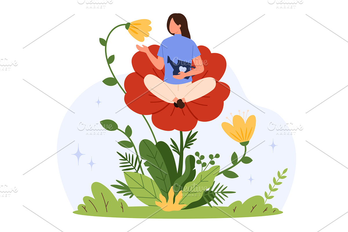 Practicing Self Care Flower Blossom, an Object Illustration by Flashvector
