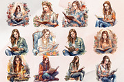 Cozy Reading Watercolor Clipart, an Illustration by Jalina Clipart Studio (Thumbnail 2 of 8)