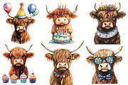Birthday Highland Cow Clipart, an Illustration by Designworld (Thumbnail 3 of 8)