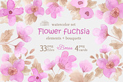 Flower fuchsia. Watercolor., an Illustration by BrushArtDesigns (Thumbnail 1 of 4)